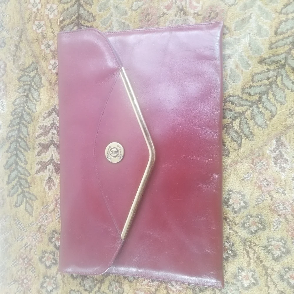 Vtg 70s Etienne Aigner rare oxblood wine leather envelope clutch purse